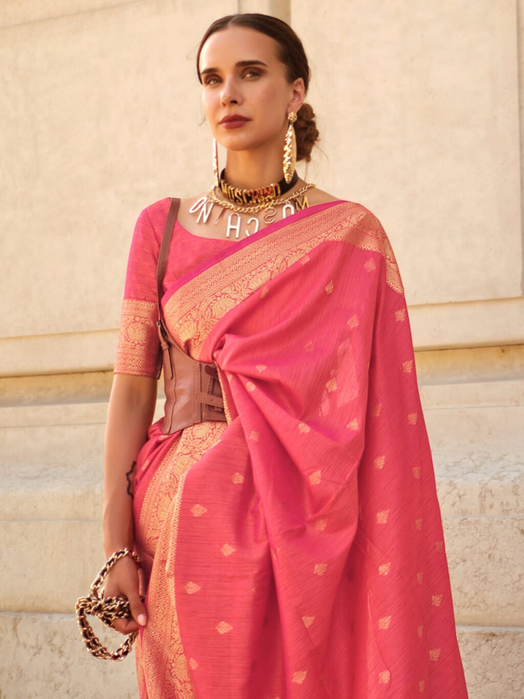 Pink Silk Saree - Image 3