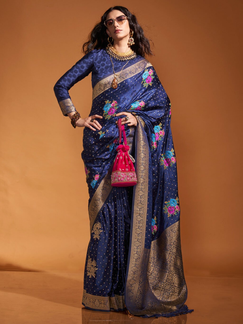Image of Navy Blue Silk Saree