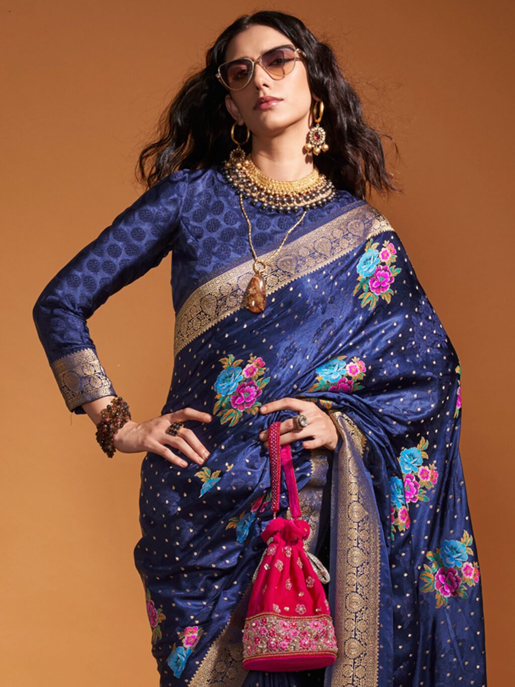 Navy Blue Silk Saree - Image 3