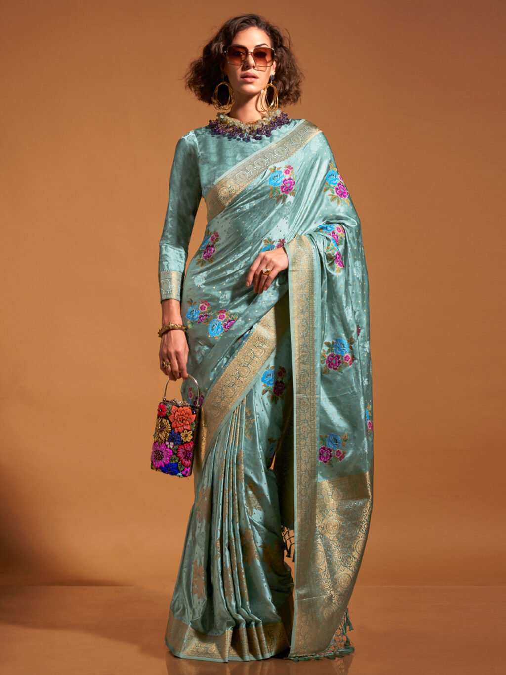 Image of Light Blue Silk Saree