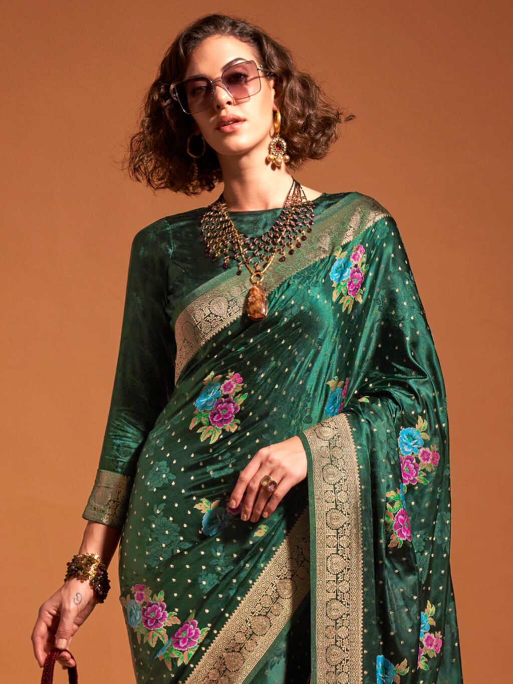 Dark Green Silk Saree - Image 3