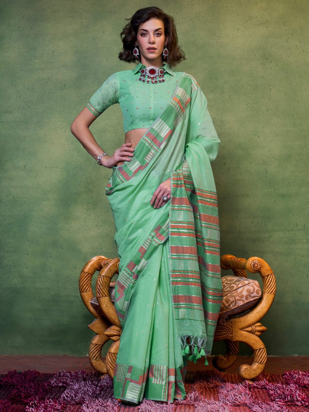 Image of Sea Green Silk Saree