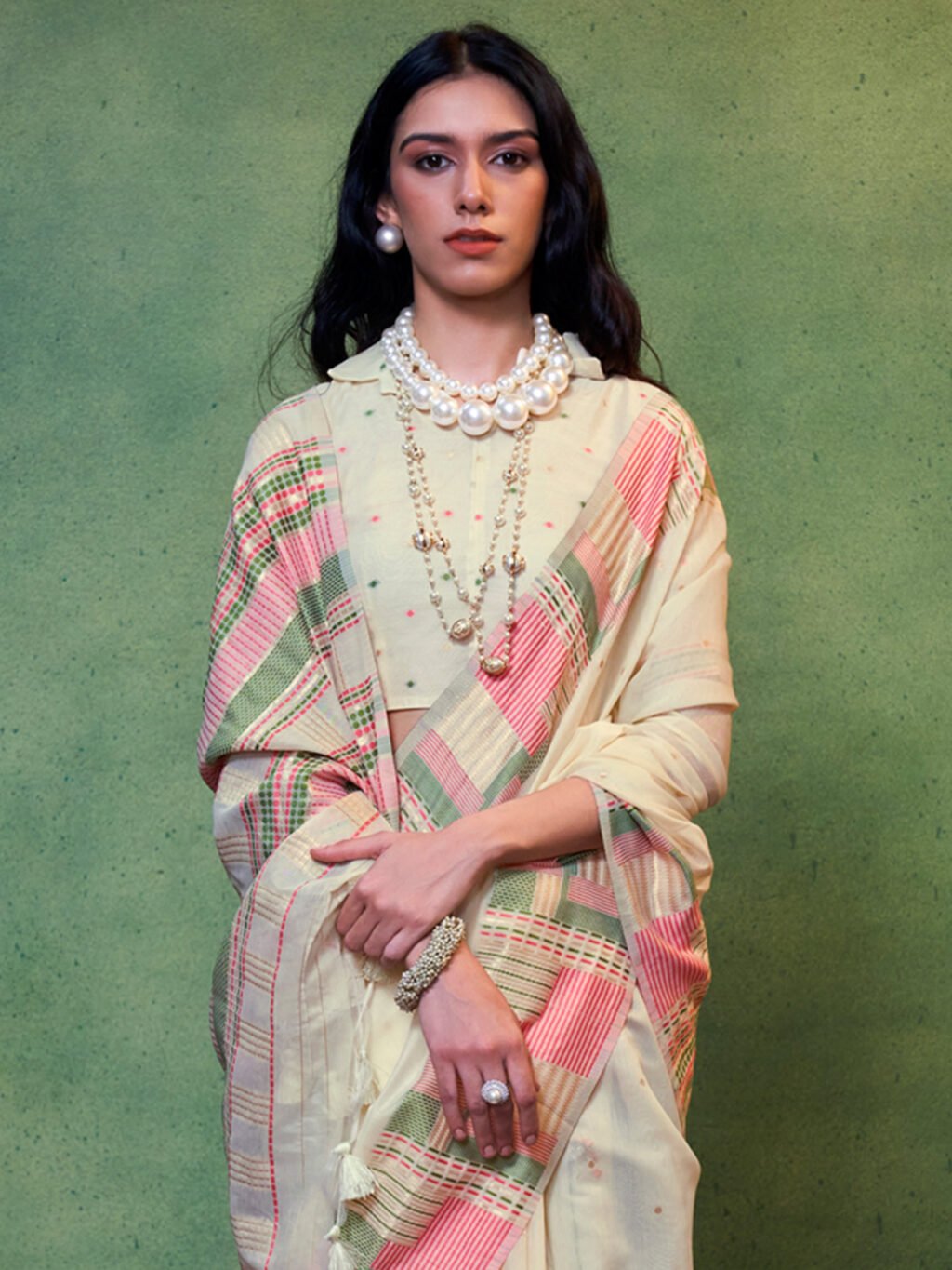 Cream Silk Saree - Image 4