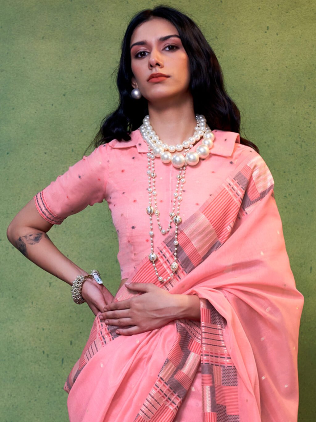 Pink Silk Saree - Image 3