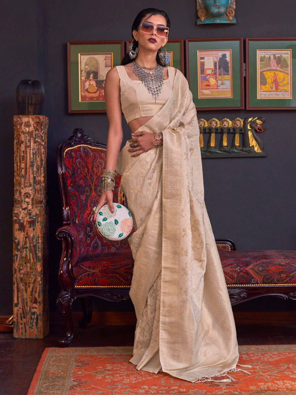Image of Cream Silk Saree