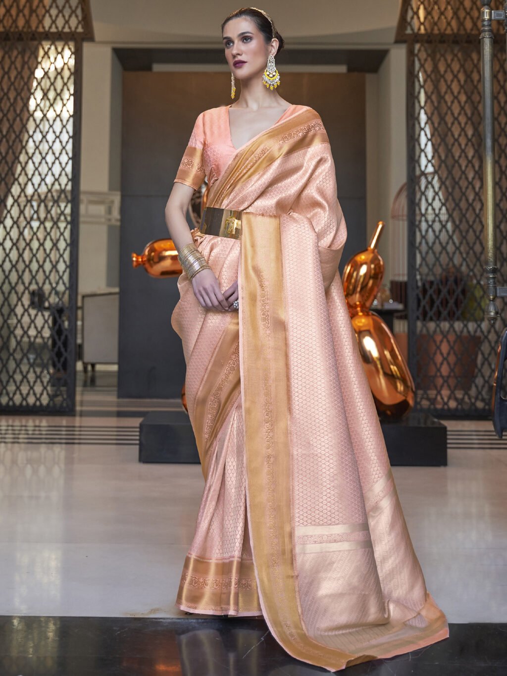 Image of Peach Silk Saree