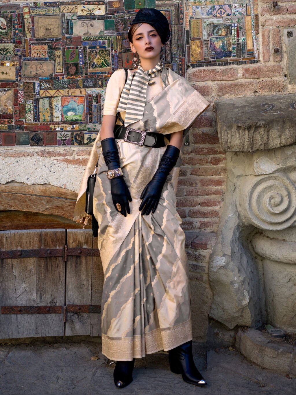 Image of Grey Silk Saree