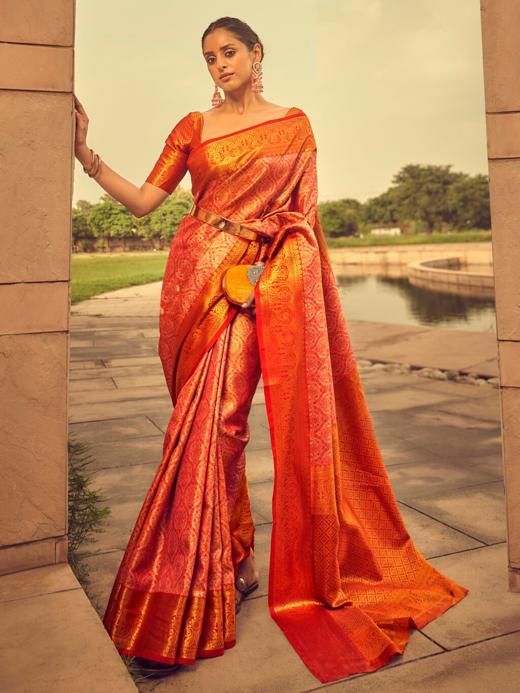 Image of Peach Silk Saree