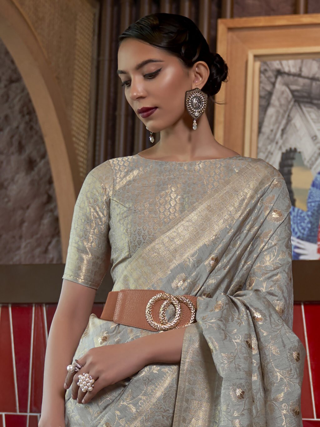 Grey Silk Saree - Image 3
