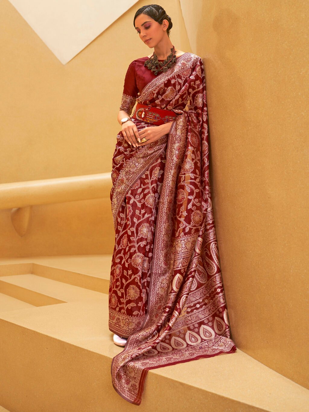 Image of Maroon Silk Saree
