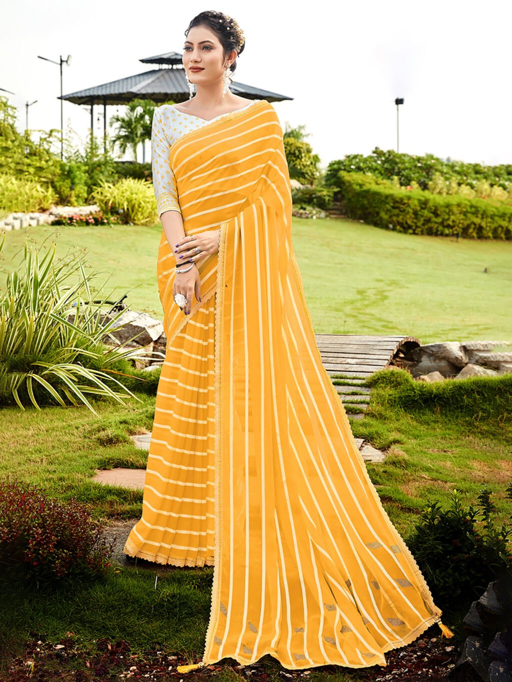 Image of Yellow Georgette Saree