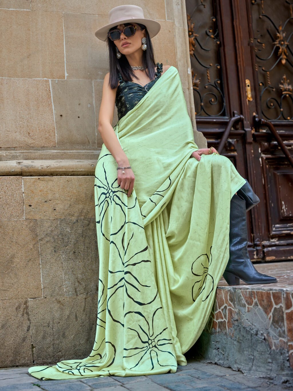 Image of Light Green Satin Saree