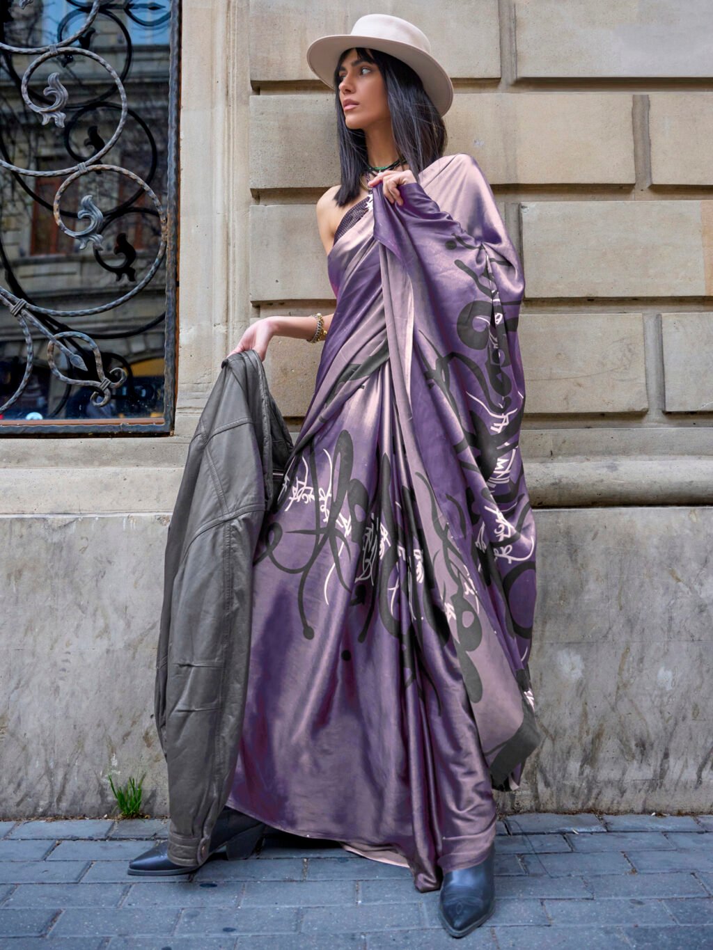 Image of Purple Satin Saree
