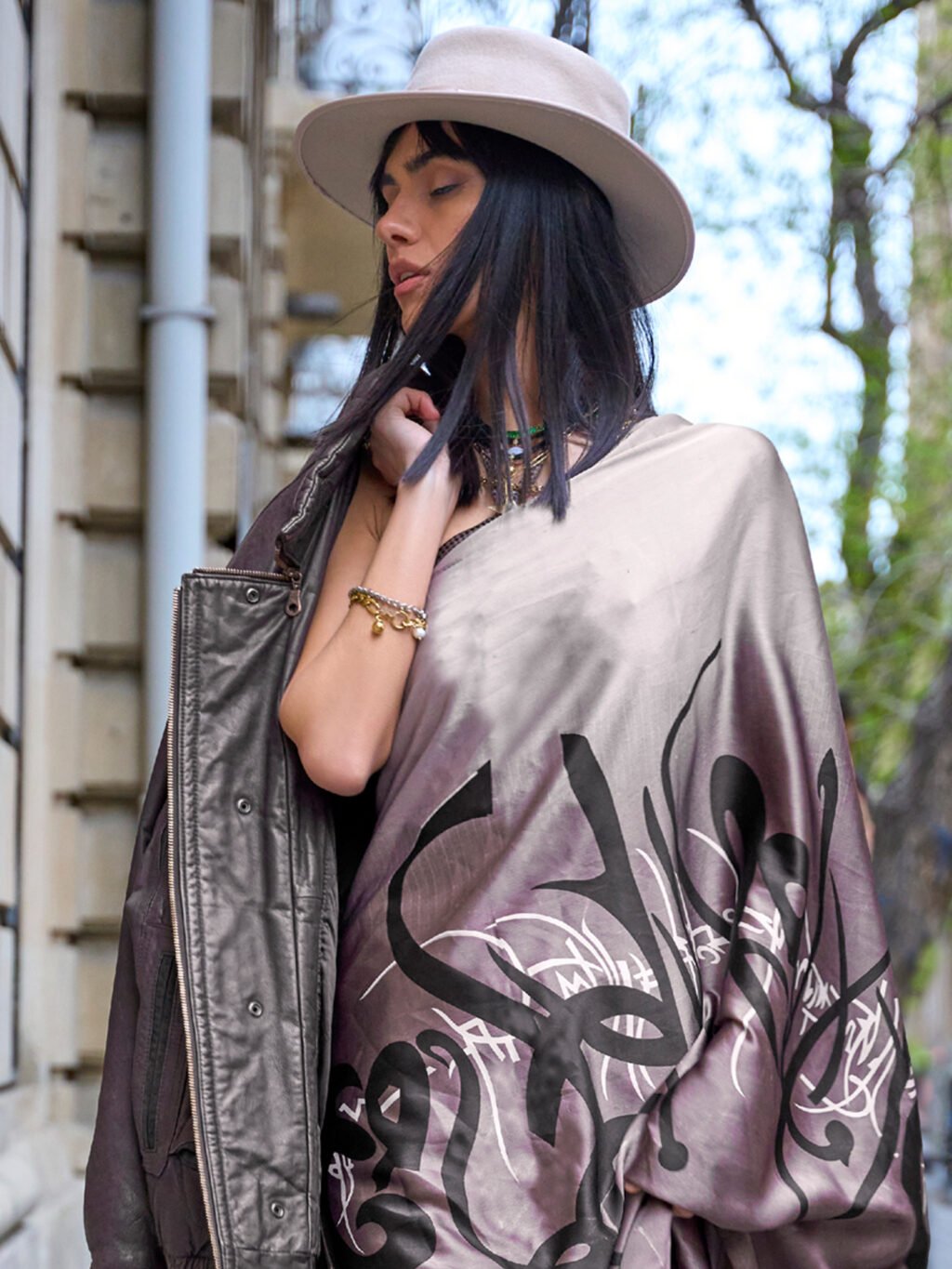 Coffee Brown Satin Saree - Image 4