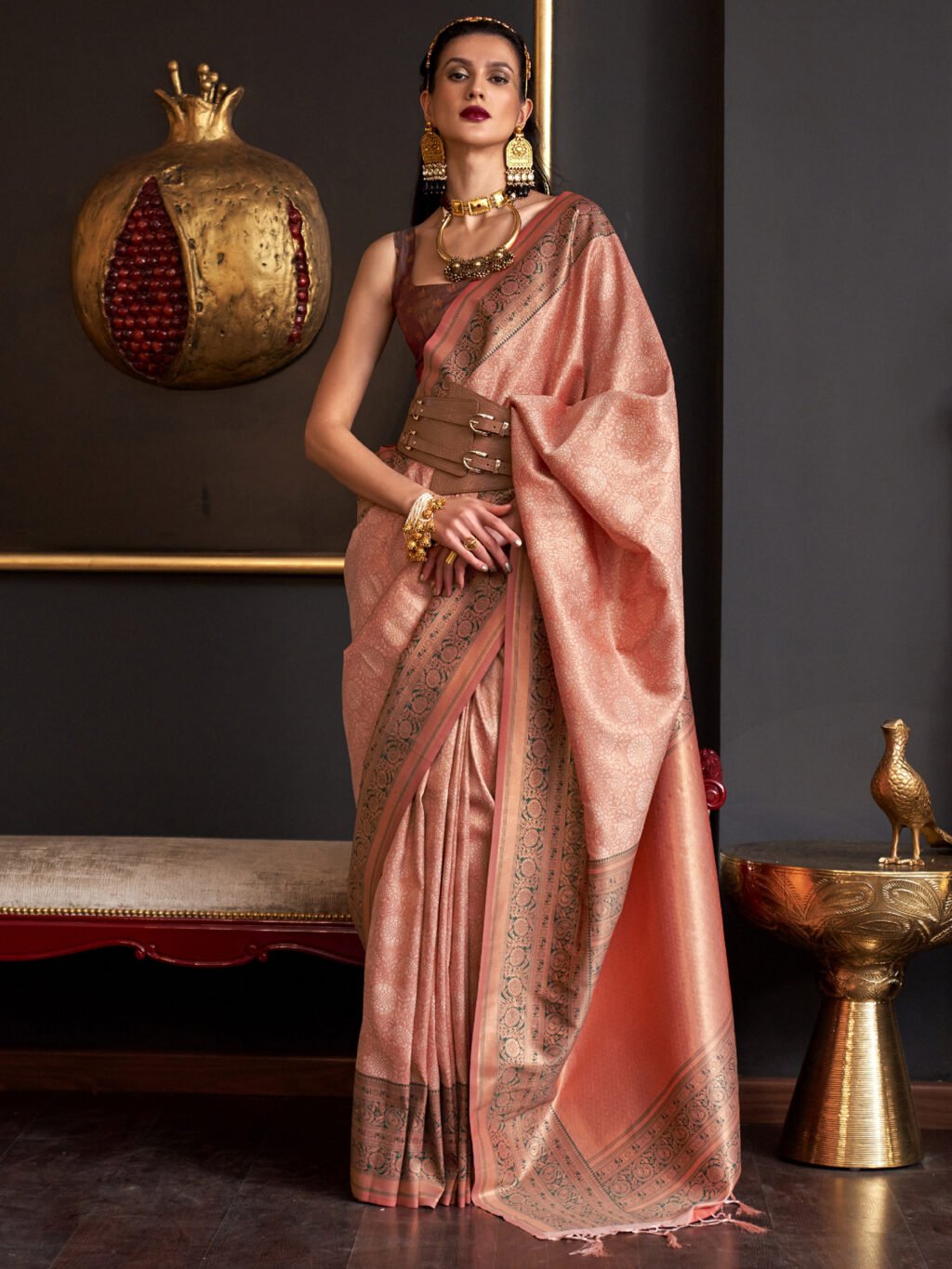 Image of Peach Silk Saree