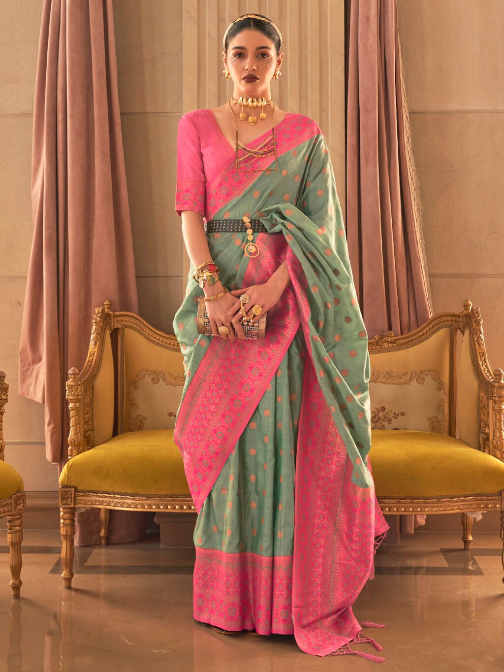Image of Sea Green Silk Saree