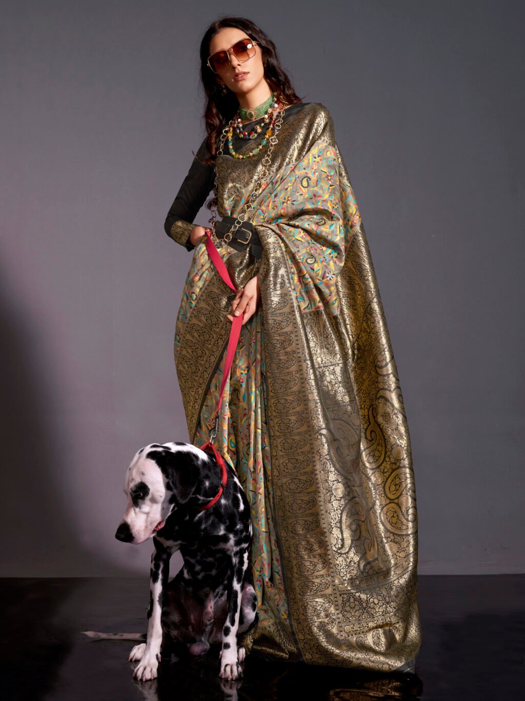 Image of Grey Silk Saree