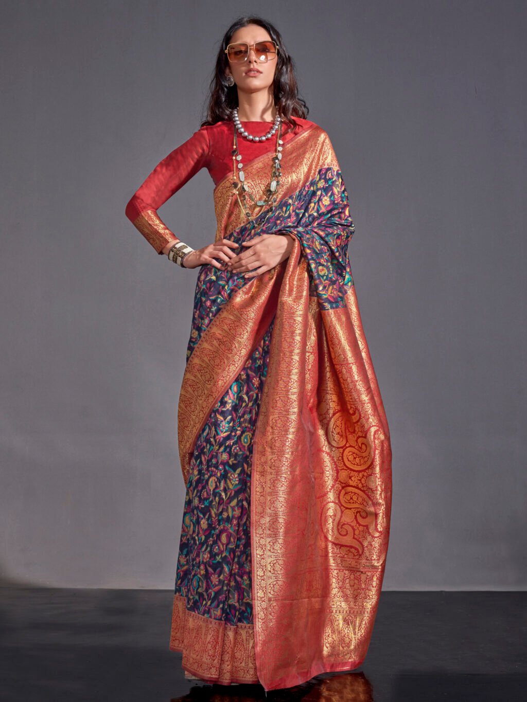 Image of Navy Blue Silk Saree