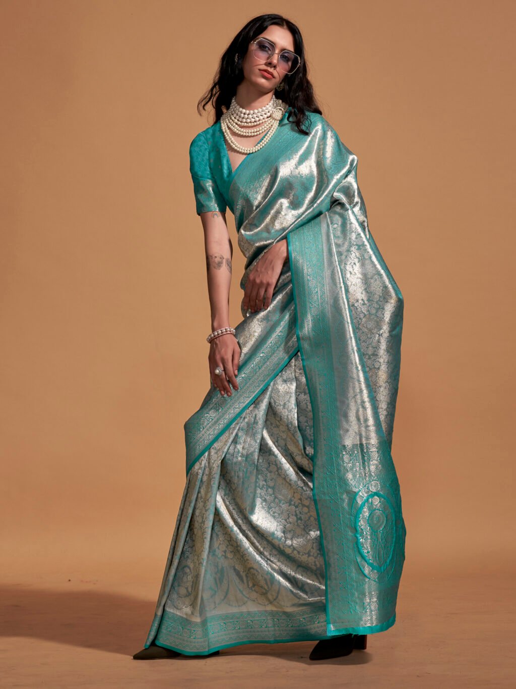 Image of Light Blue Silk Saree