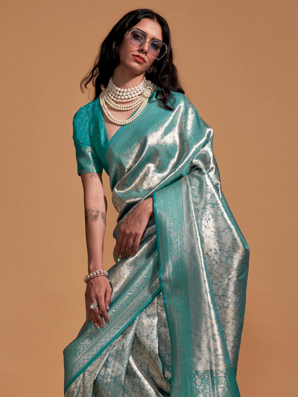 Light Blue Silk Saree - Image 4