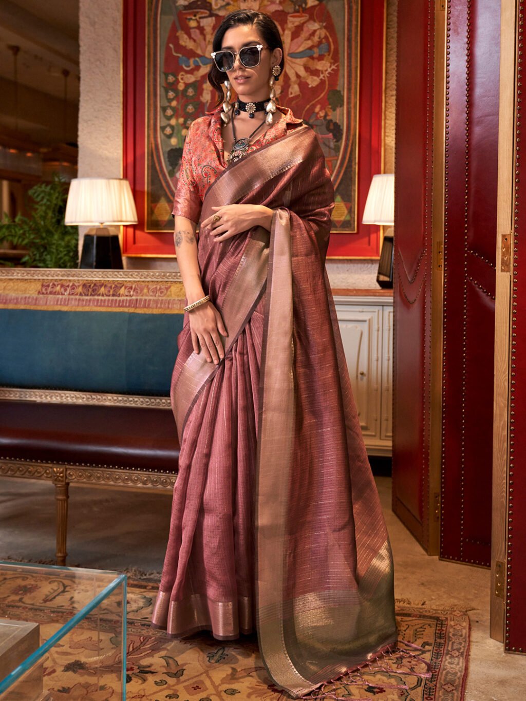 Image of Brown Chiffon Saree