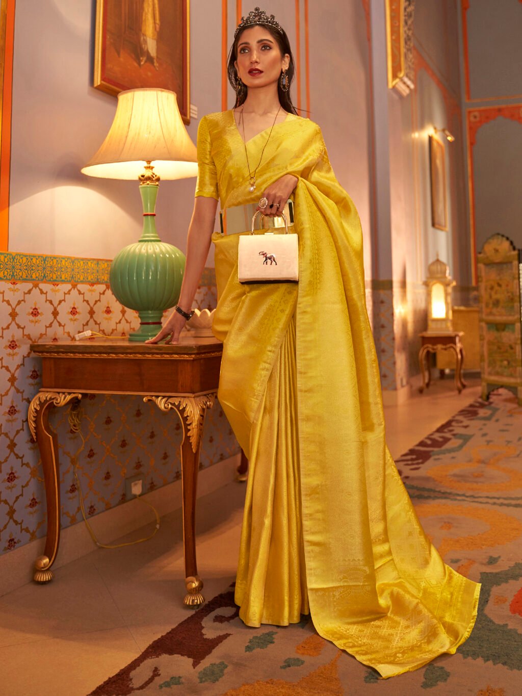 Image of Yellow Satin Saree