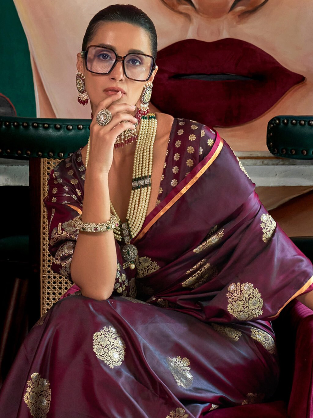Burgundy Silk Saree - Image 4