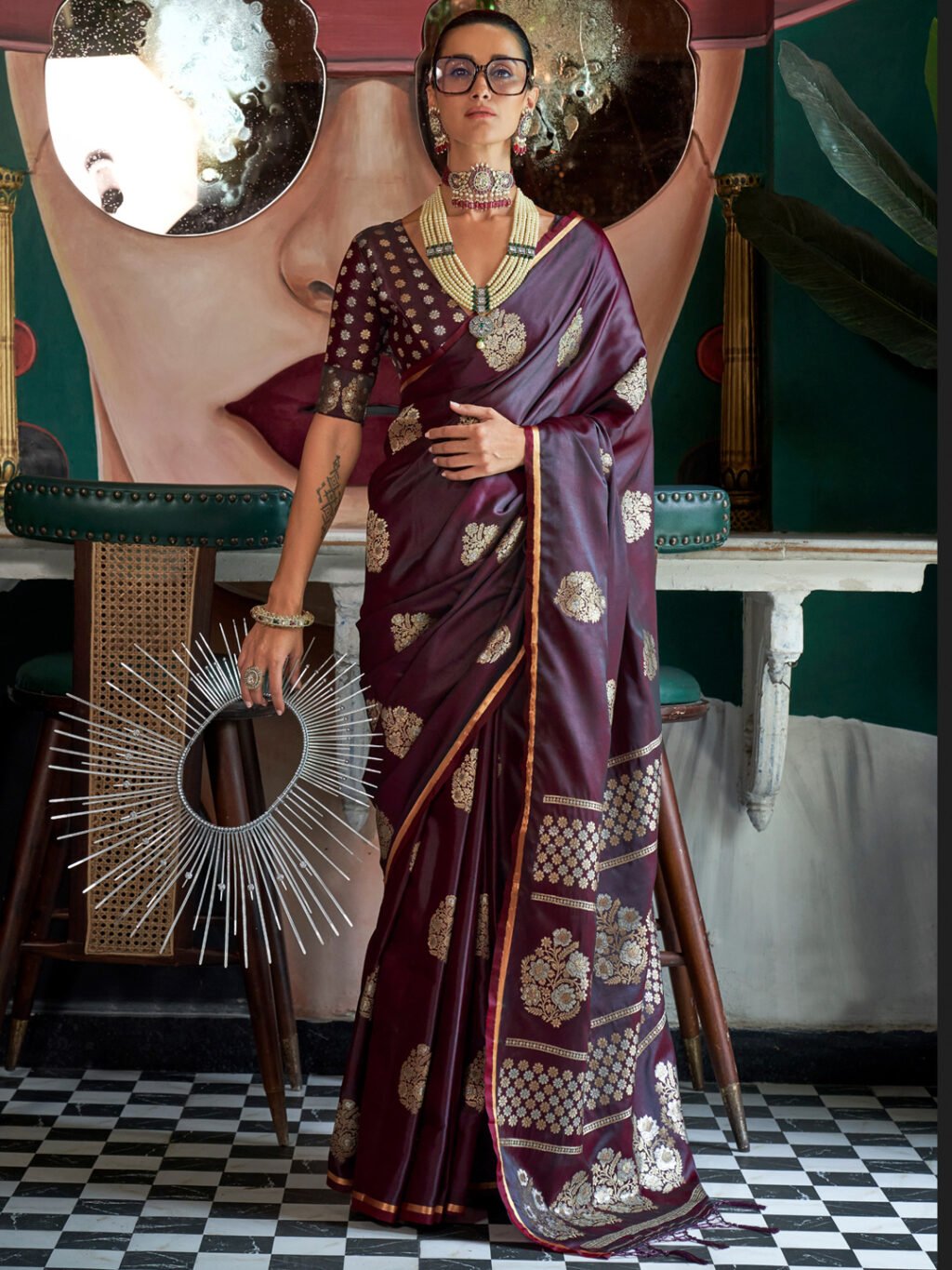 Image of Burgundy Silk Saree