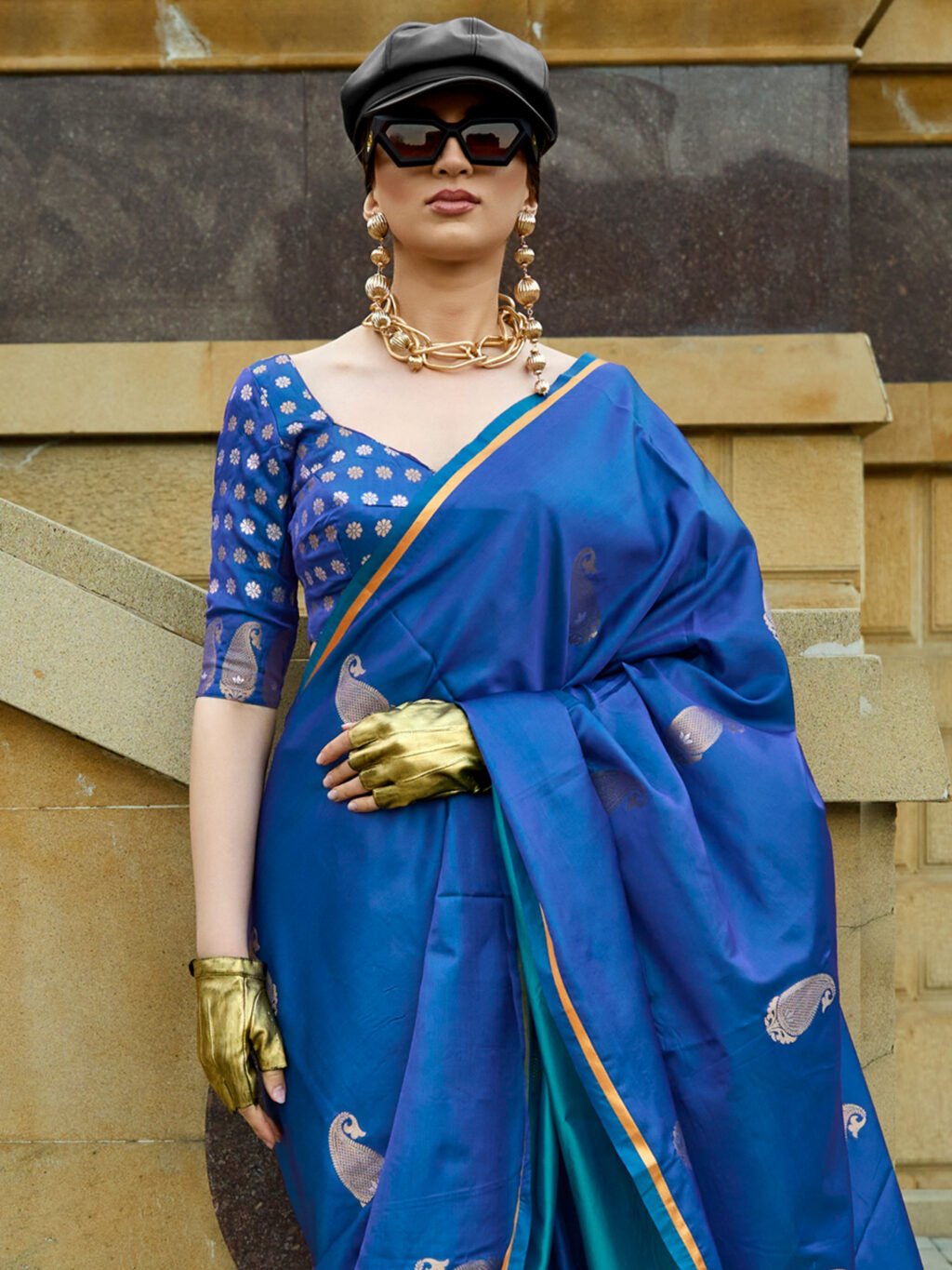 Blue Silk Saree - Image 3