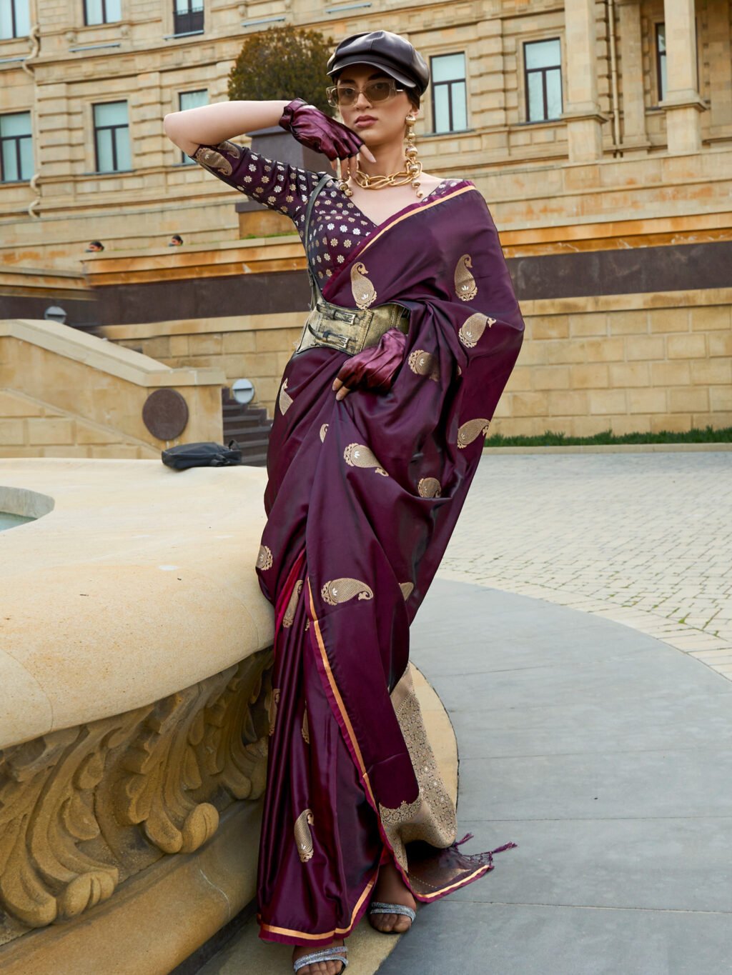 Image of Burgundy Silk Saree