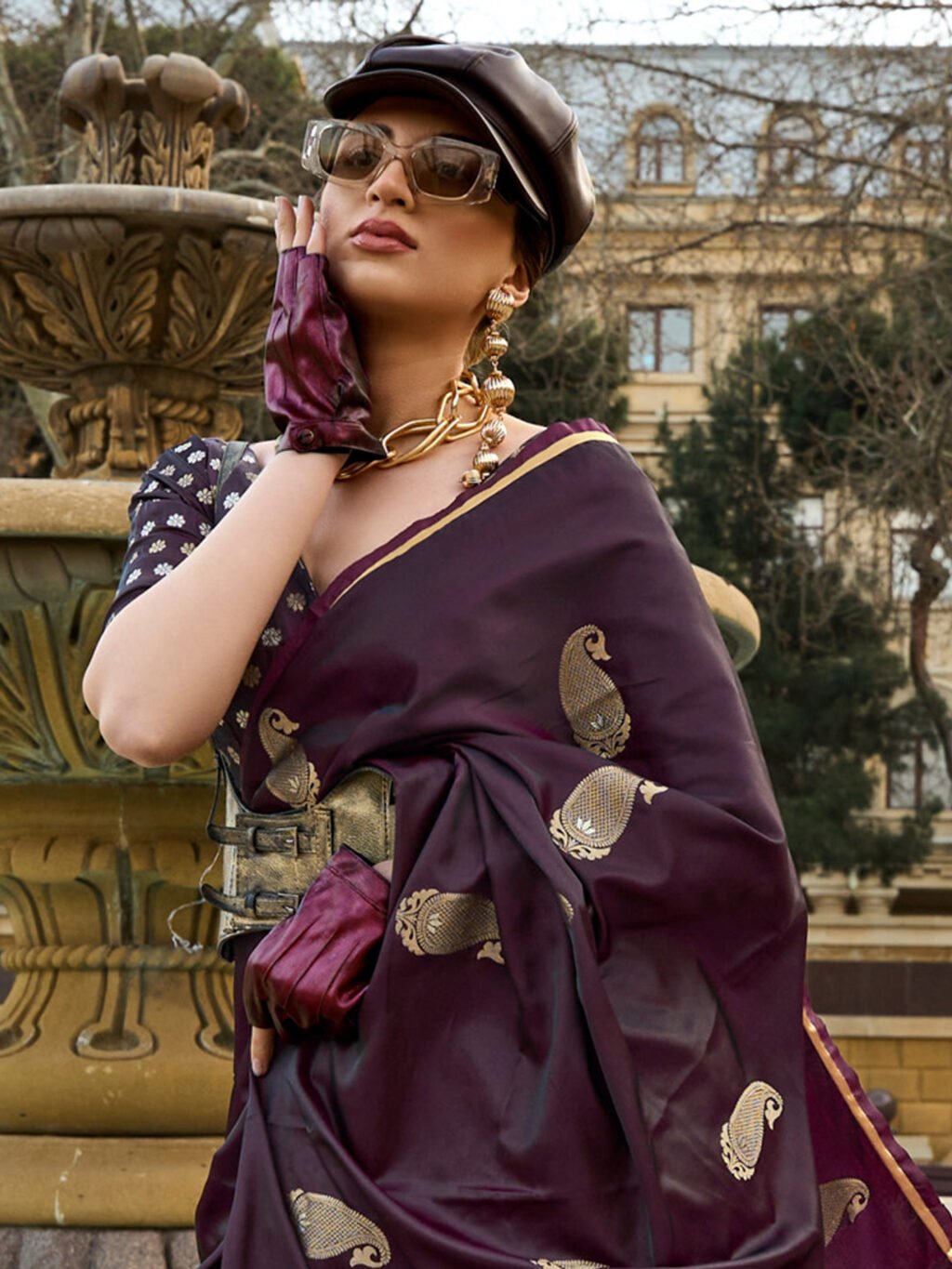Burgundy Silk Saree - Image 4