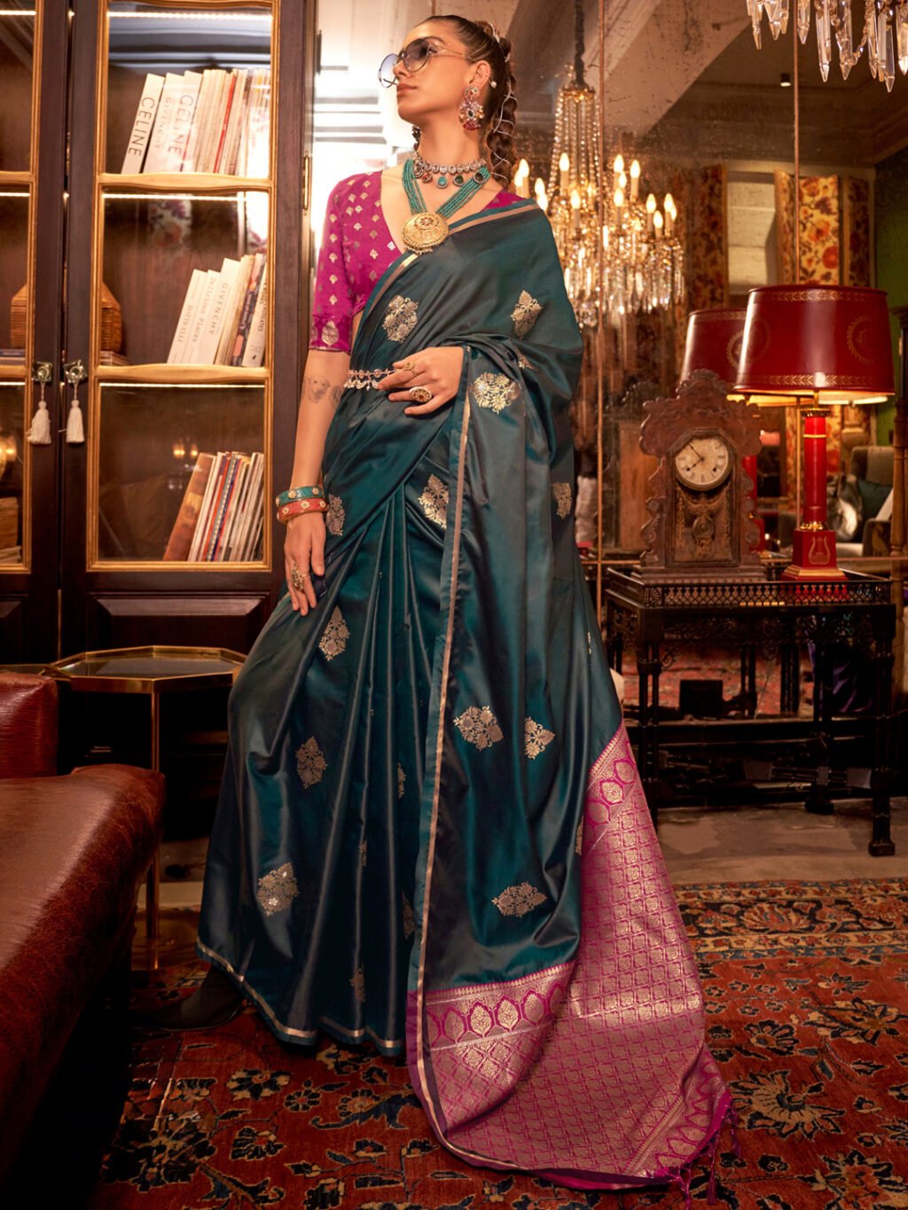 Image of Dark Green Silk Saree