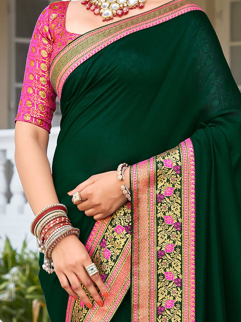Green Silk Saree - Image 3
