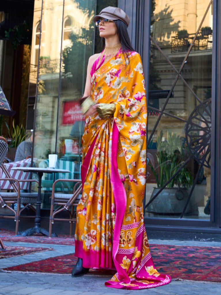 Image of Mustard Satin Saree