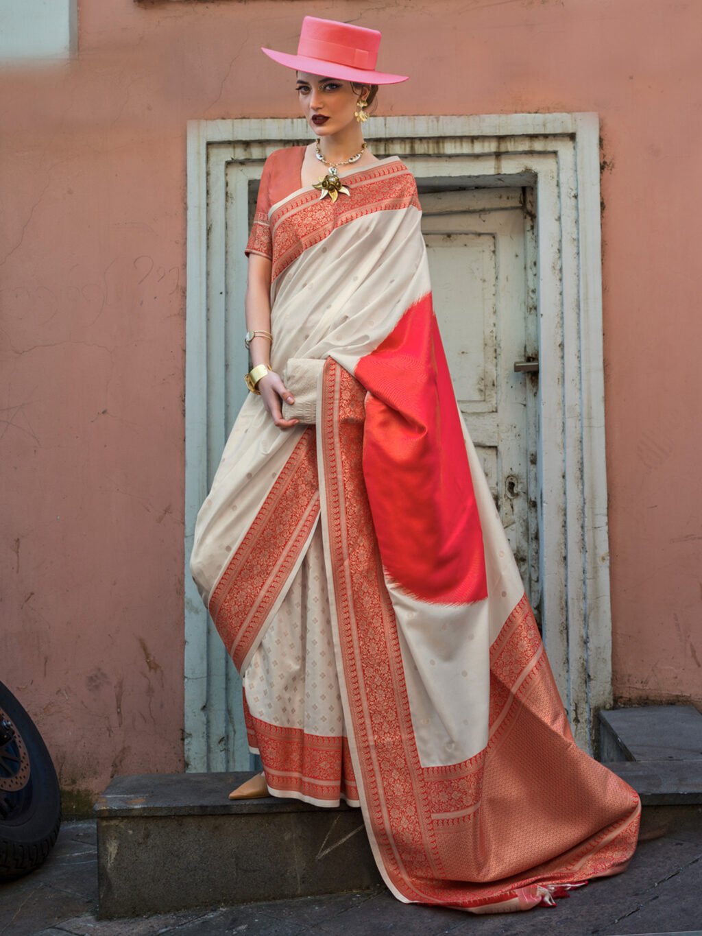 Image of Beige Silk Saree