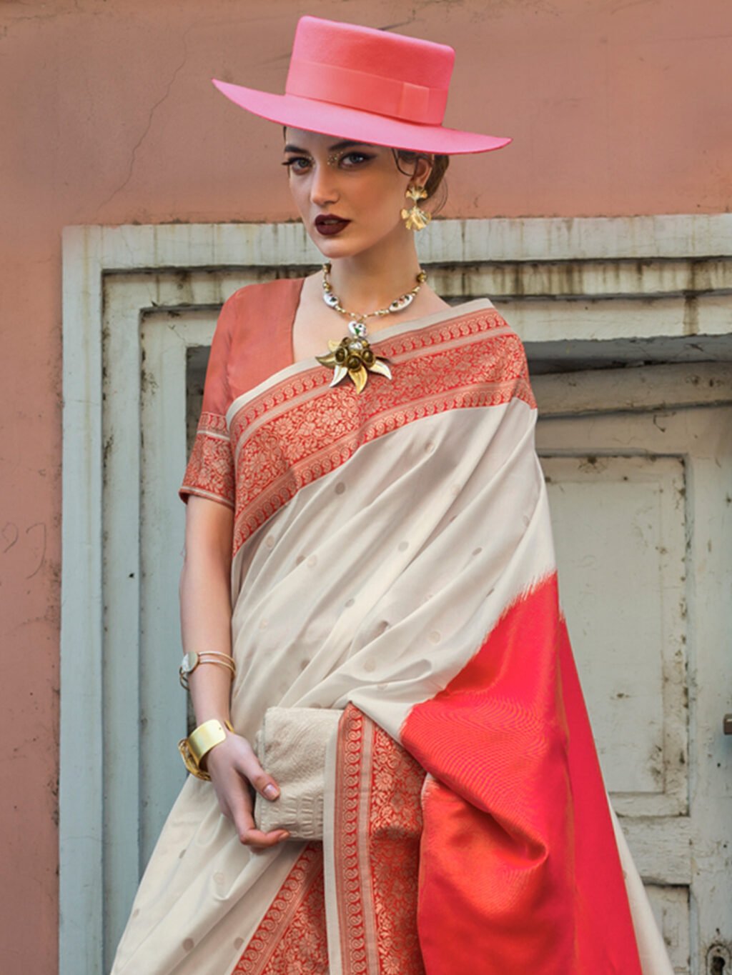 Beige Silk Saree - Image 3