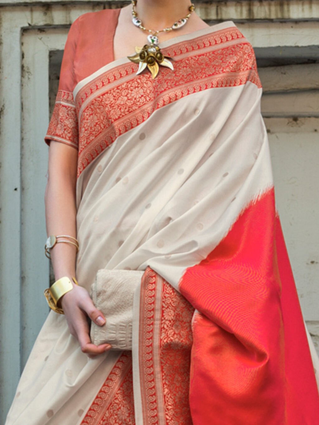 Beige Silk Saree - Image 4