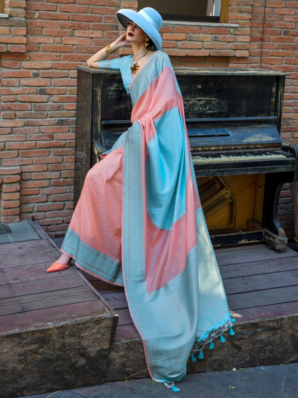 Image of Peach Silk Saree
