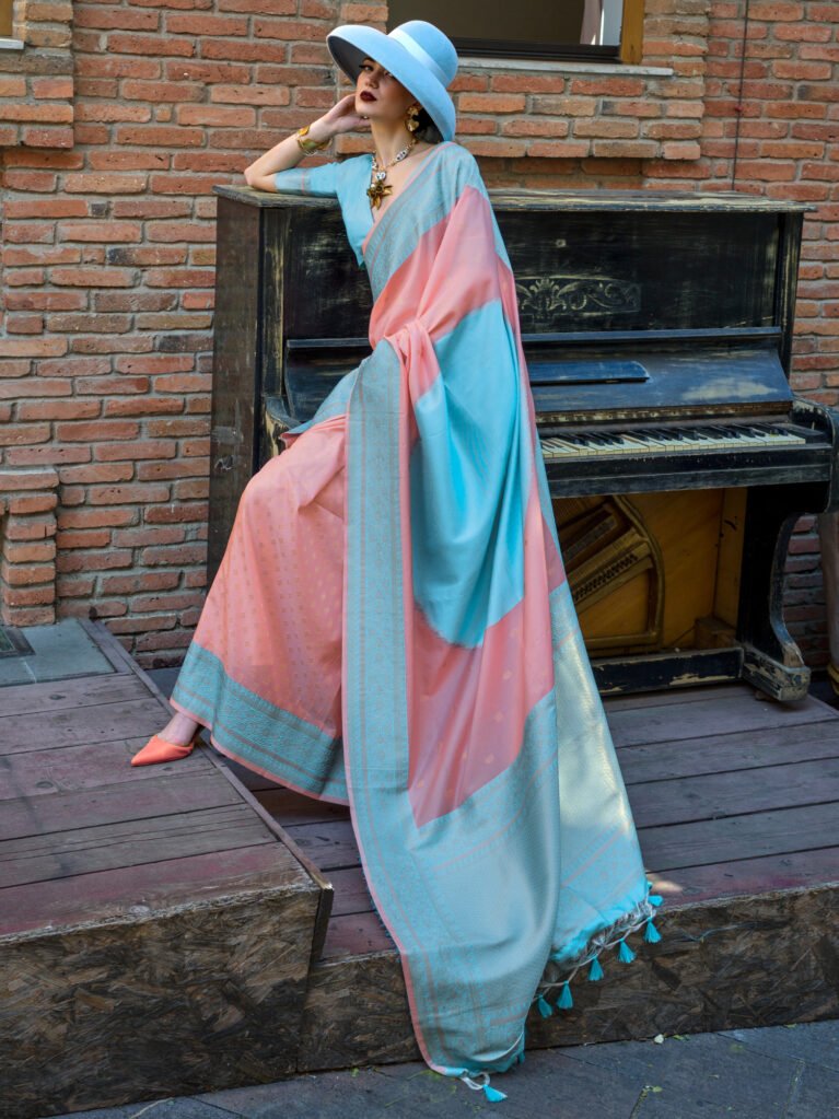 Image of Peach Silk Saree