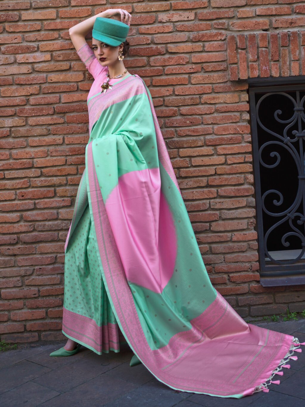 Image of Sea Green Silk Saree