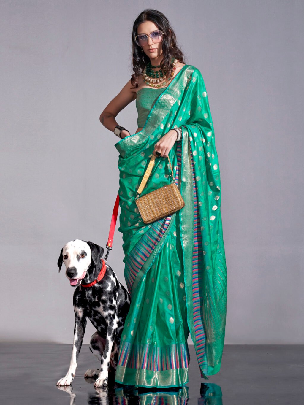 Image of Teal Green Silk Saree