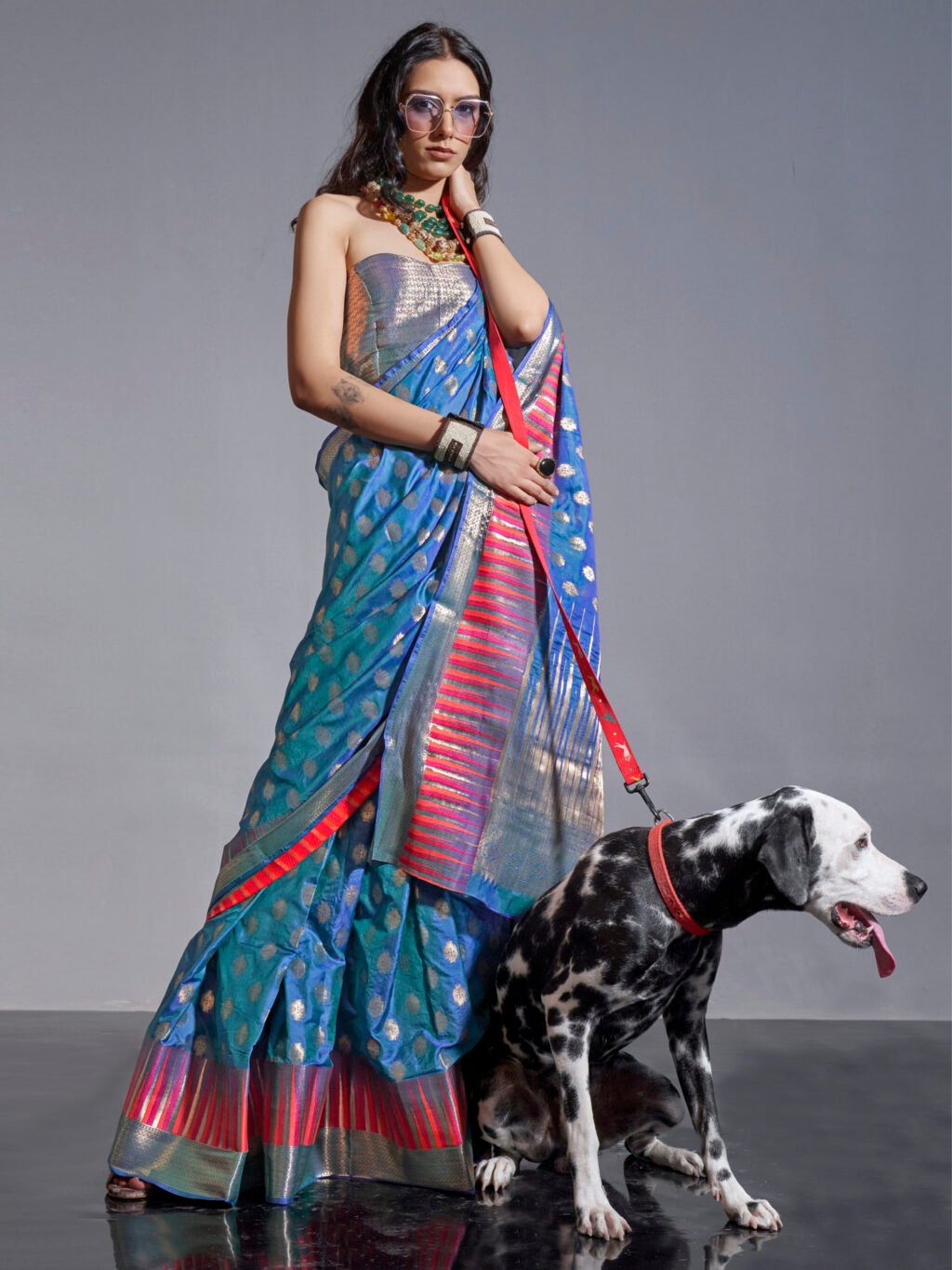 Image of Teal Blue Silk Saree