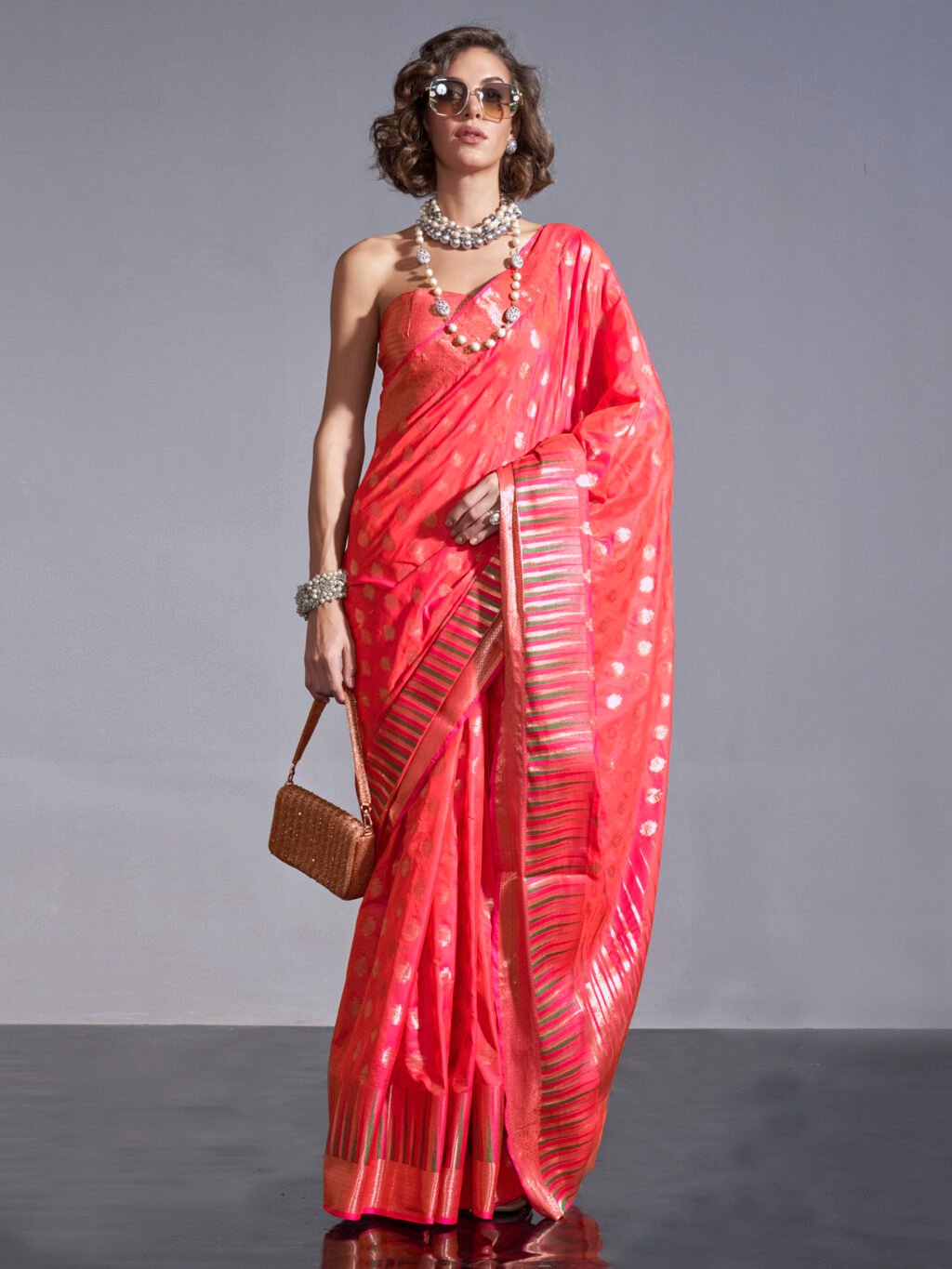 Image of Peach Silk Saree