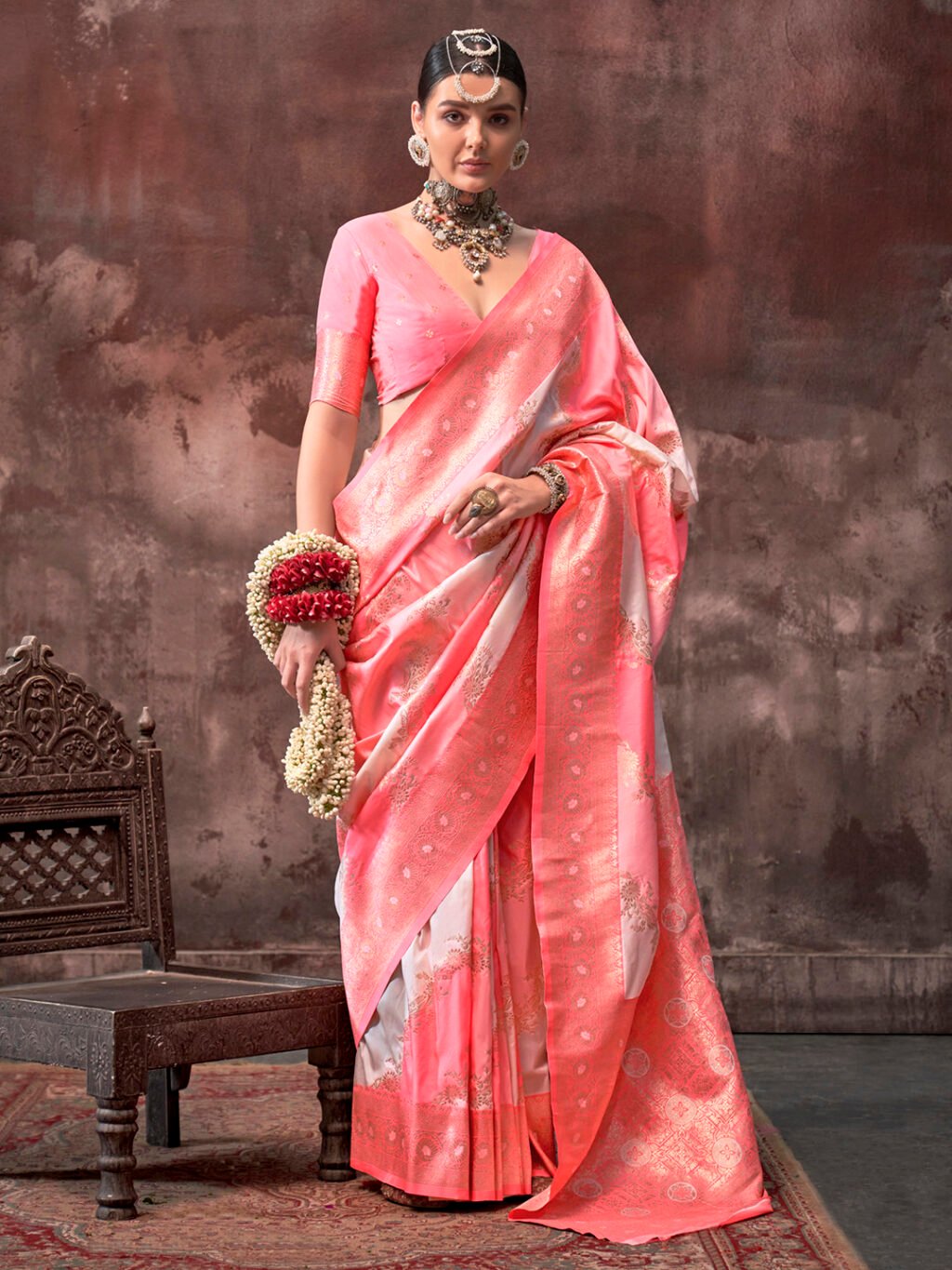 Image of Peach Silk Saree