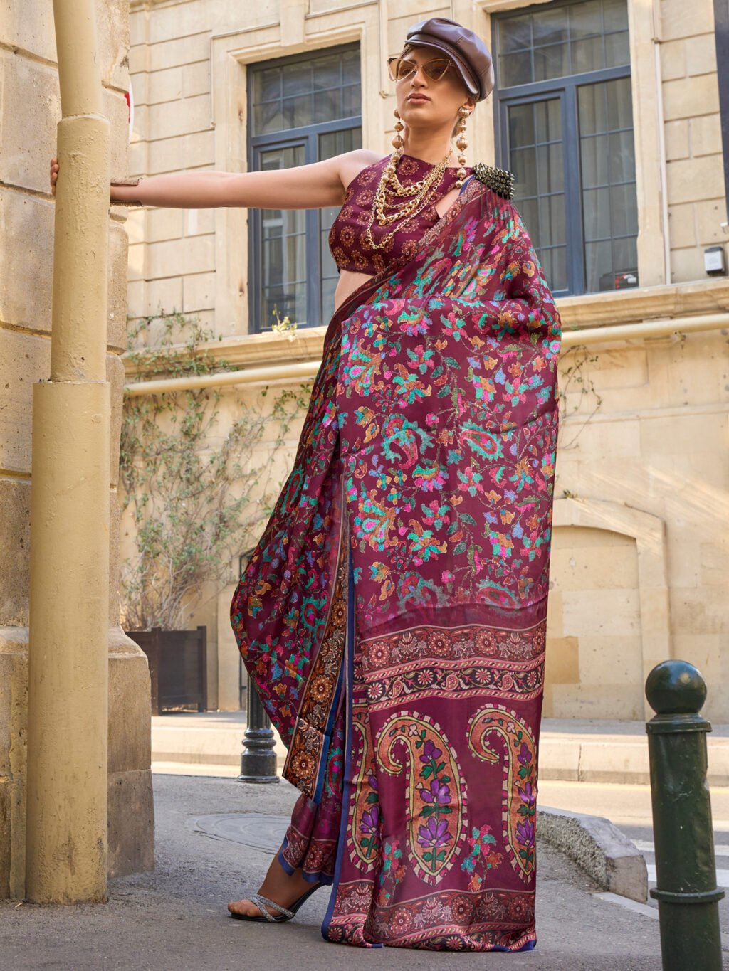 Image of Burgundy Silk Saree