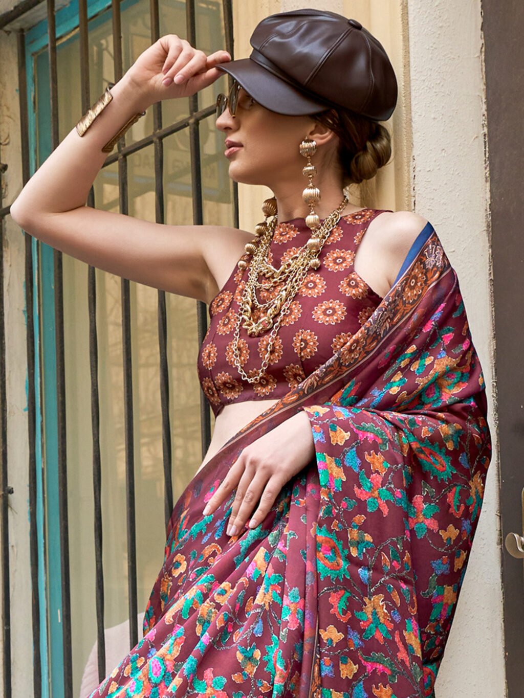 Burgundy Silk Saree - Image 4