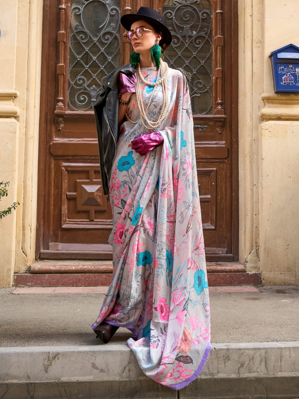 Image of Grey Silk Saree