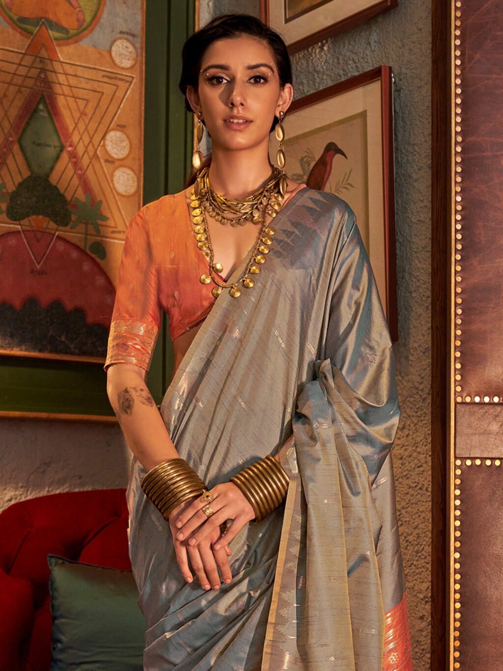 Grey Silk Saree - Image 3