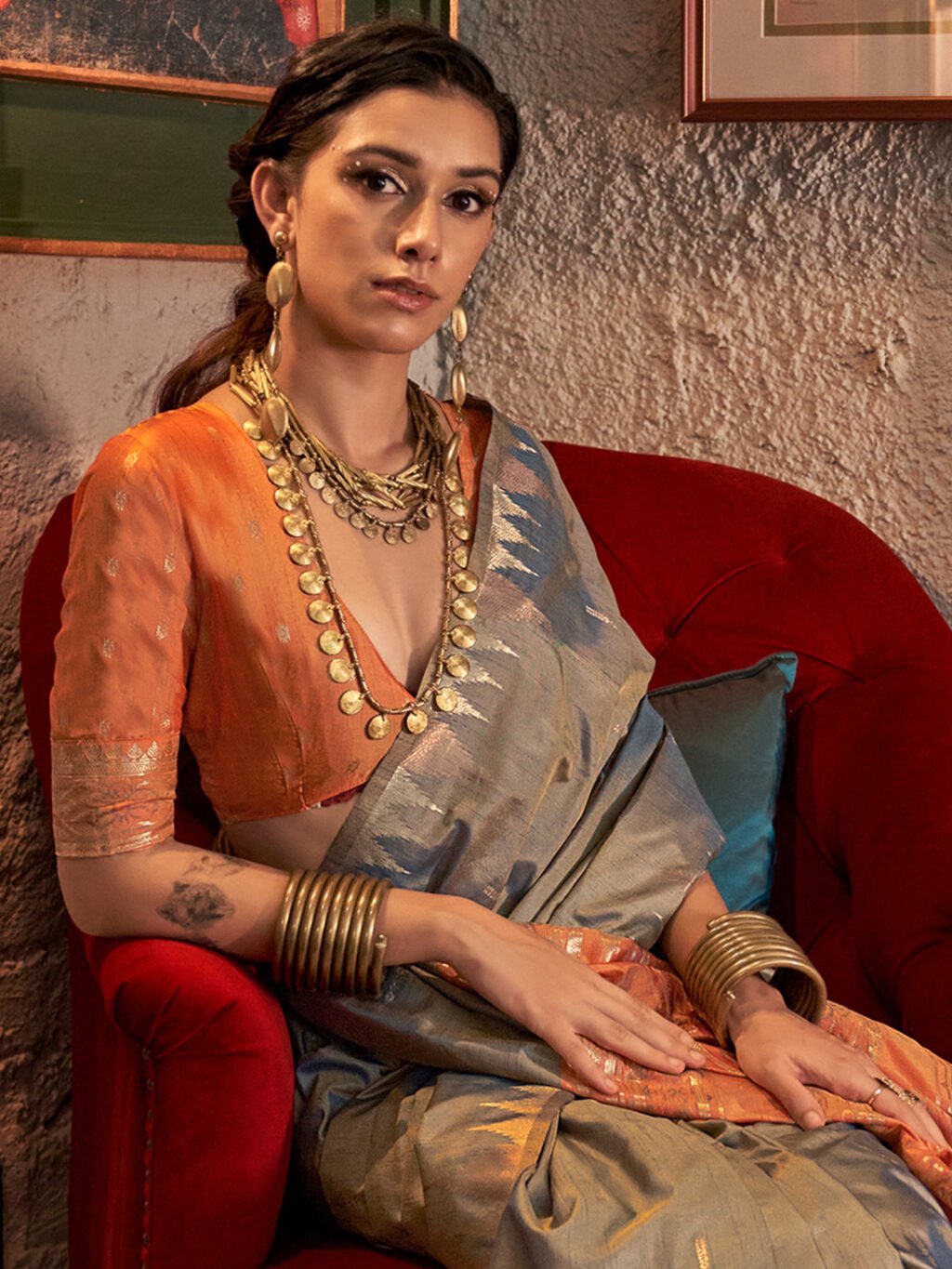 Grey Silk Saree - Image 4