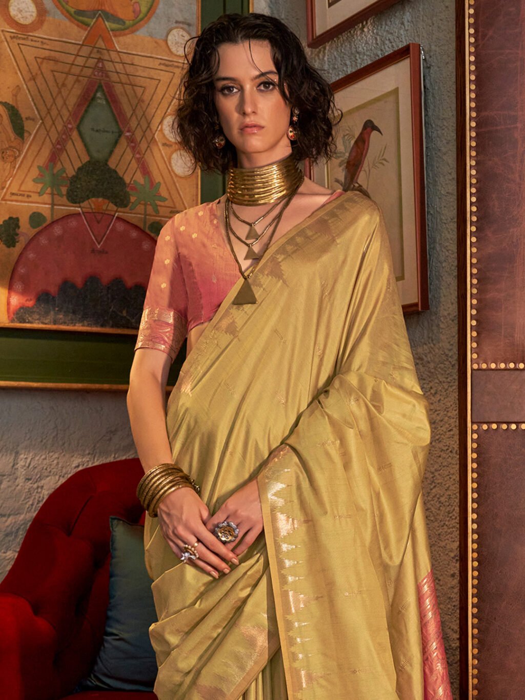 Gold Silk Saree - Image 3